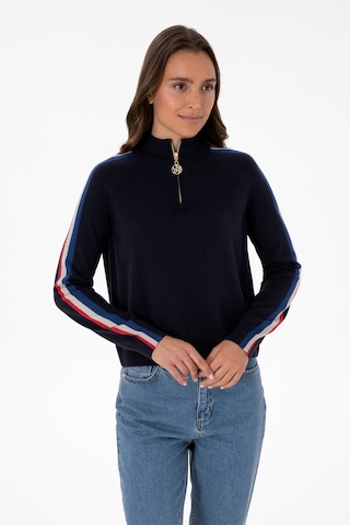U.S. Polo Assn. Kadın Lacivert V Yaka Fermuarlı Kazak 50314691-VR033