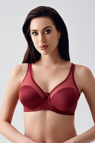 New Bra Kadın C Kap Balenli Tül Detaylı Toparlayıcı Sütyen Bordo 2304 Bordo