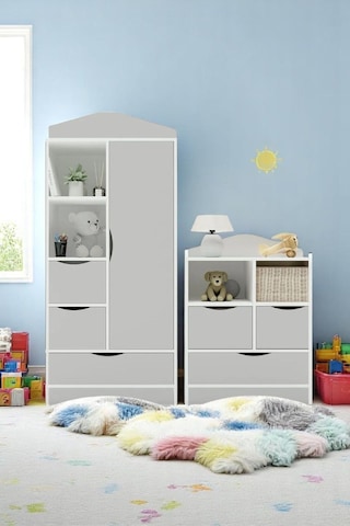 Floradesign Çocuk Odası Takımı Gardırop Şifonyer Gri Beyaz