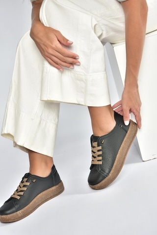 Fox Shoes V999060503 Siyah Hakiki Deri Nubuk Kadın Spor Ayakkabı Sneakers Siyah-hakiki Deri