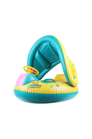 Güneşlikli Bebek Şişme Yüzme Koltuğu Sarı - Mavi