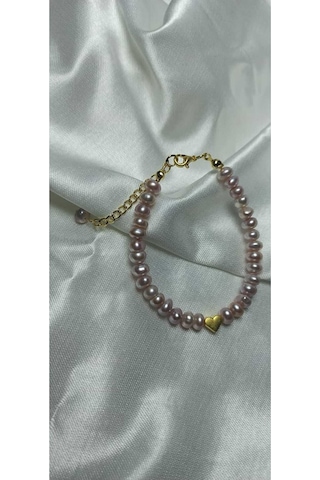 24k Altın Kaplama Gerçek Lila Şekilsiz İnci Tasarım Bileklik Lila