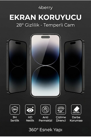 Shadow X Privacy Glass 28 Gizlilikli Temperli Ekran Koruyucu 9h Sertlik Af Kaplama Hd Netlik 360 Esnek Tasarım - Apple Uyumlu iPhone 16 Pro Max