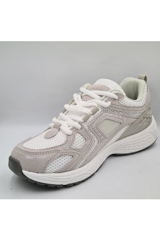 Greyder 59217 Beyaz Süet - Gümüş Renk Deri Kadın Sneaker Spor Ayakkabı Beyaz - Gümüş