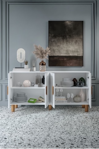 Flora Bohem Konsol 4 Kapaklı Mdf Mebran Kapak 160 Cm Modern Salon Konsolu Beyaz