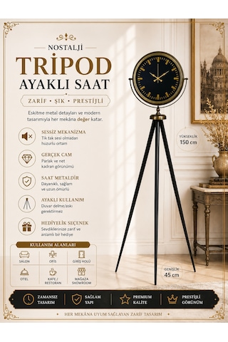 Nostalji Şık Tasarım Tripod Ayaklı Saat Eskitme