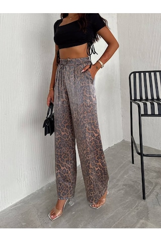 Kadın Leopar Desenli Bol Paça Pantolon Cesur & Şık Stil Leopar