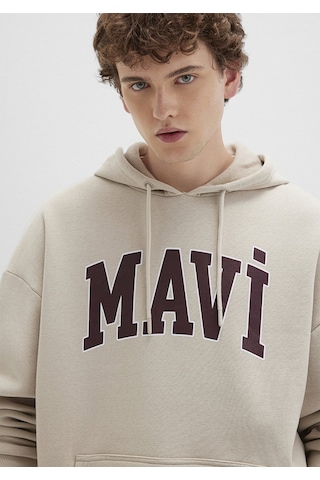 Mavi - Mavi Logo Baskılı Kapüşonlu Bej Sweatshirt 067149-70004 Bej