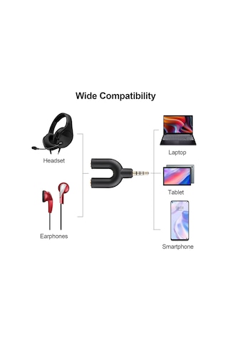 Reedark Ellietech Ad106 Siyah 3.5mm Ses Ayırıcı Adaptörü - Abs Malzeme 5cm Uzunluk