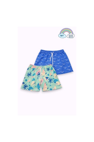 My Kids Wear Erkek Çocuk Degrade Desenli Deniz Şortu 2 Li Set 3-16 Yaş 12422 Beyaz - Mavi