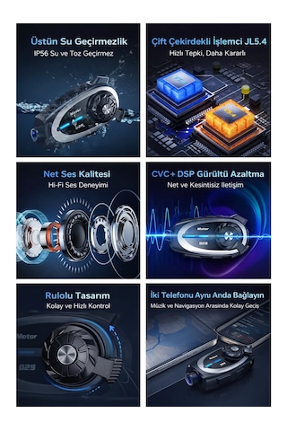 Motorsiklet Kask Için Interkom & Kamera 1080p Kayıt, 500 M Interkom, Ipx6 Su Geçirmez, Uzun Pil Ömrü