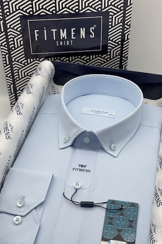 Erkek Slim Fit Uzun Kol Pamuklu Hediye Kutulu Gömlek - Buz Mavi