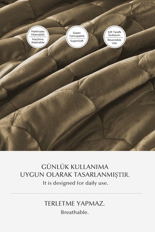 Evlen Home Kapitone Kadife Yatak Örtüsü Seti Çift Kişilik Supersoft 3 Parça Yumuşak Elyaf Dolgulu Koyu Kahve Koyu Kahverengi