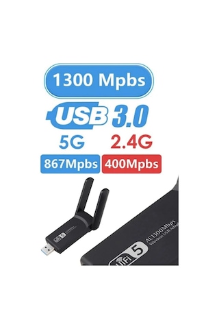 Dual Band USB 3.0 Adaptör Kablosuz Wifi Alıcı AC1300