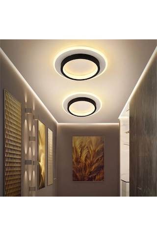 Akrilikli Yuvarlak Kumandalı,dimli 3 Işık Renkli 24x24cm Led Tava Siyah - Beyaz