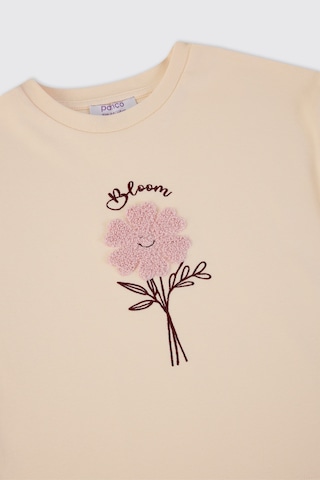 Panço Kız Çocuk Çiçek Desenli Bej Pijama Takımı Krem