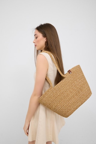 Shule Bags Dorena Handmade Hasır Omuz Çantası Vizon Vizon