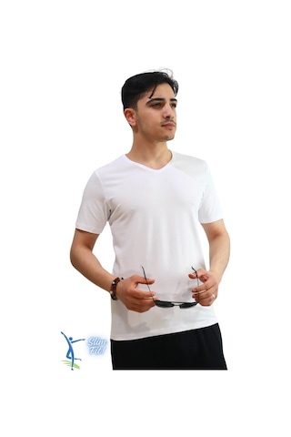 Sermoda Erkek Slim Fit V Yaka Tişört - Dar Kesim Basic Günlük T-shirt Beyaz
