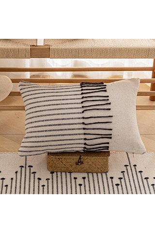 Suntek Magideal Boho Pamuk Makrome Yastık Örtüsü Dekoratif Minder Beyaz-30x50cm