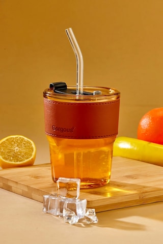 Bardak Şerit Detaylı, Pipetli, Sızdırmaz / Bronz Bronz