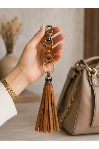 Karabinalı Anahtarlık Deri Araba Anahtarlığı Çanta Süsü Hakiki Deri Çanta Aksesuarı Unisex 26 Cm