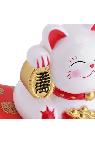 Shineyee Güneş Enerjili Otomatik Ellik Kedi Araba Süsü, Şans Ve Mutluluk Simgesi, Plastik Materyal, Beyaz Renk