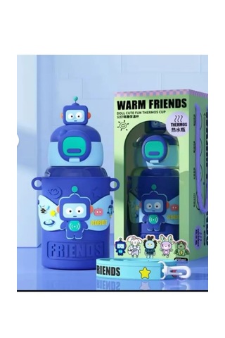 Denizhomecollection 450ml 316 Paslanmaz Çelik Çocuk Termosu, Karikatür Hayvanlar Öğrenci Termosu Mavi - Mavi