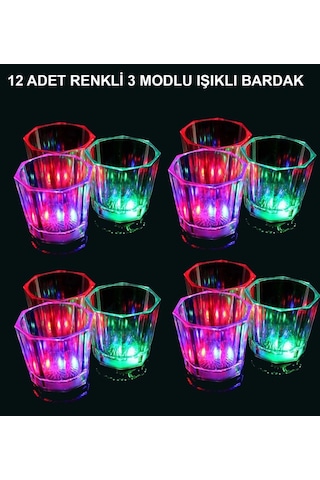 Led Işıklı Eğlence Bardakları - 3 Modlu Renk Değiştiren Bardak 12 Adet +0