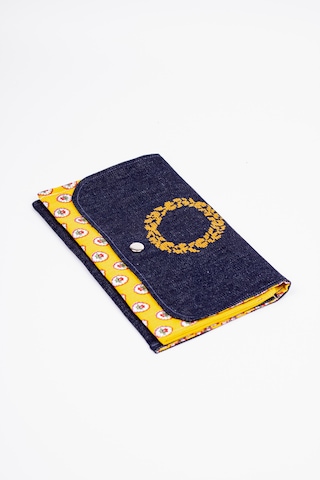 Fabric Craft Bag Kadın Kumaş Cüzdan Nakışlı Lacivert - Sarı