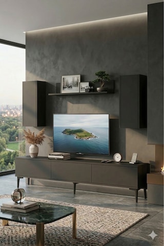 Tvr1899a - Aplos Tvr180 Tv Ünitesi Takım , Tv Sehpası Antrasit 180cm
