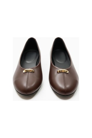 Ne&ve Shoes Kahve Hakiki Deri Gold Aksesuar Detaylı Kadın Günlük Babet Kahverengi