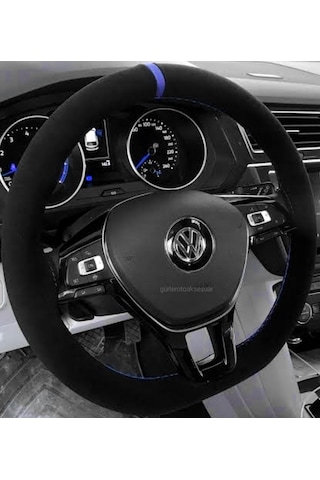 Vw Golf 5 Dikmeli Direksiyon Kılıfı Alkantara Mavi Yüzüklü