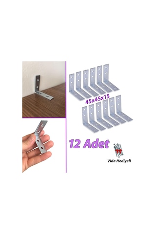 12 Adet Mobilya Eşya Dolap Duvar Sabitleyici Köşe Bağlantı L Demir Gönye Deprem Güvenliği 45x45x15mm