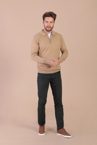 Ferraro Polo Yaka Superfine Yün Kazak - Camel Camel