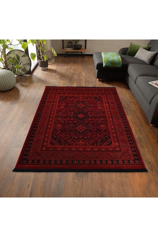 Afgan Türkmen Otantik Desenli Dokuma Kırmızı Oturma Odası Salon Mutfak Halısı Yolluk X380a Kırmızı