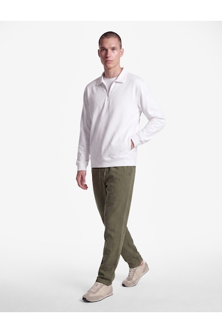 Koton Beli Bağcıklı Düğmeli Cepli Regular Fit Pamuklu Chino Müslin Pantolon Haki 7wam40045hw