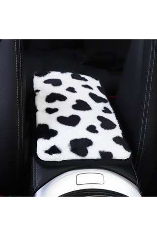 Sones Peluş Kalp Desenli Araç Orta Konsol Kapak Matı 32x19cm Siyah