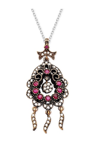 Tesbihane Zirkon Taşlı Sallantılı Damla Tasarım Otantik Kolye