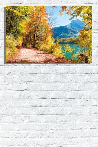 Tekli Yatay Kanvas Dekoratif Tablo, Avusturya Dağları, Yağlıboya Efektli, Sonbahar Manzarası,