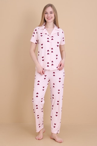 Wordex Mirano 9511 Kalpli Pembe Pegasus Kumaş Düğmeli Kısa Kolu Kadın Pijama Takımı
