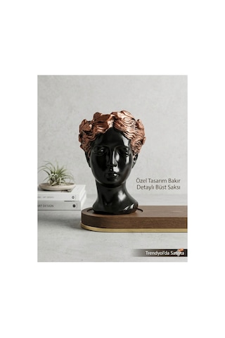 Dekoratif Orta Boy Siyah Bronz Helen Heykel Antik Saksı Büst Biblo 25x17cm