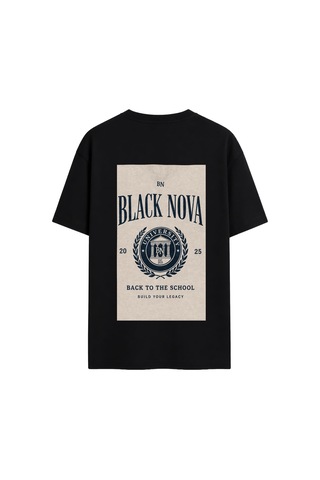 Black Nova Oversize Baskılı Unisex Tişört The Academy Black Siyah
