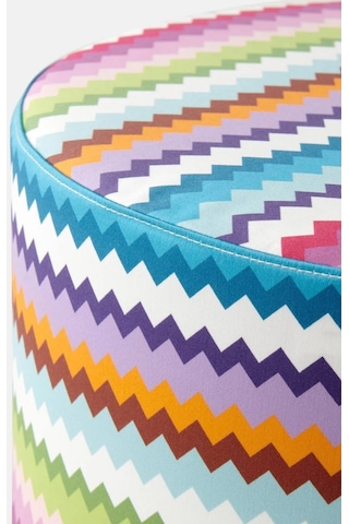 Missoni Riverbero Zigzag Keten Canvas Italyan Tasarımı Lüks Puf Yuvarlak Puflar Çok Renkli 40 X 30 Cm