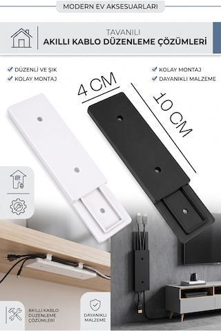 2 Adet Yapışkanlı Eşya Sabitleme Klipsi Kumanda Priz Adaptör Modem Sabitleyici Pratik Geçmeli Askı Seti Siyah - Beyaz