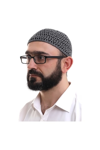Gri Orlon Kışlık Namaz Takkesi Baklava Desenli Takke
