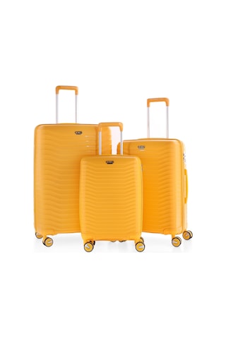 Ultra Dayanıklı 3'lü Set Valiz & Bavul Sarı-1394 Sarı