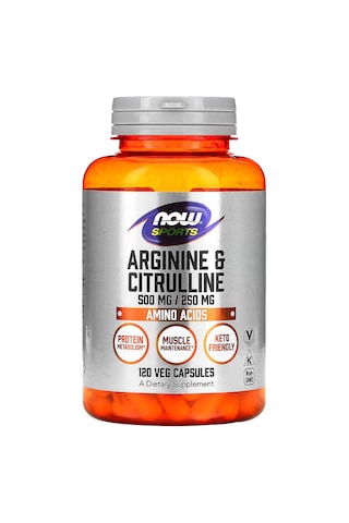 Now Sports Nutrition Arginine & Citrulline 500 Mg 250 Mg Amino Acids 120 Veg Caps Aromasız