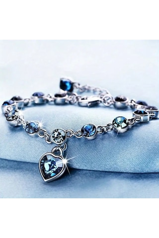 Okyonusun Kalbi, Mavi Gümüş Safir Taşlı Bileklik, Ahşap Kutu İçer