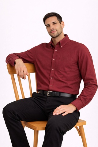 Dormen Uzun Kol Klasik Erkek Regular Fit Gömlek 7607 Bordo