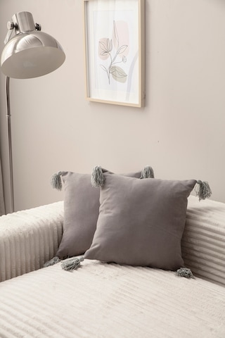 Swita Home İkili Dekoratif Püsküllü Kırlent Kılıfı 43x43 Gri